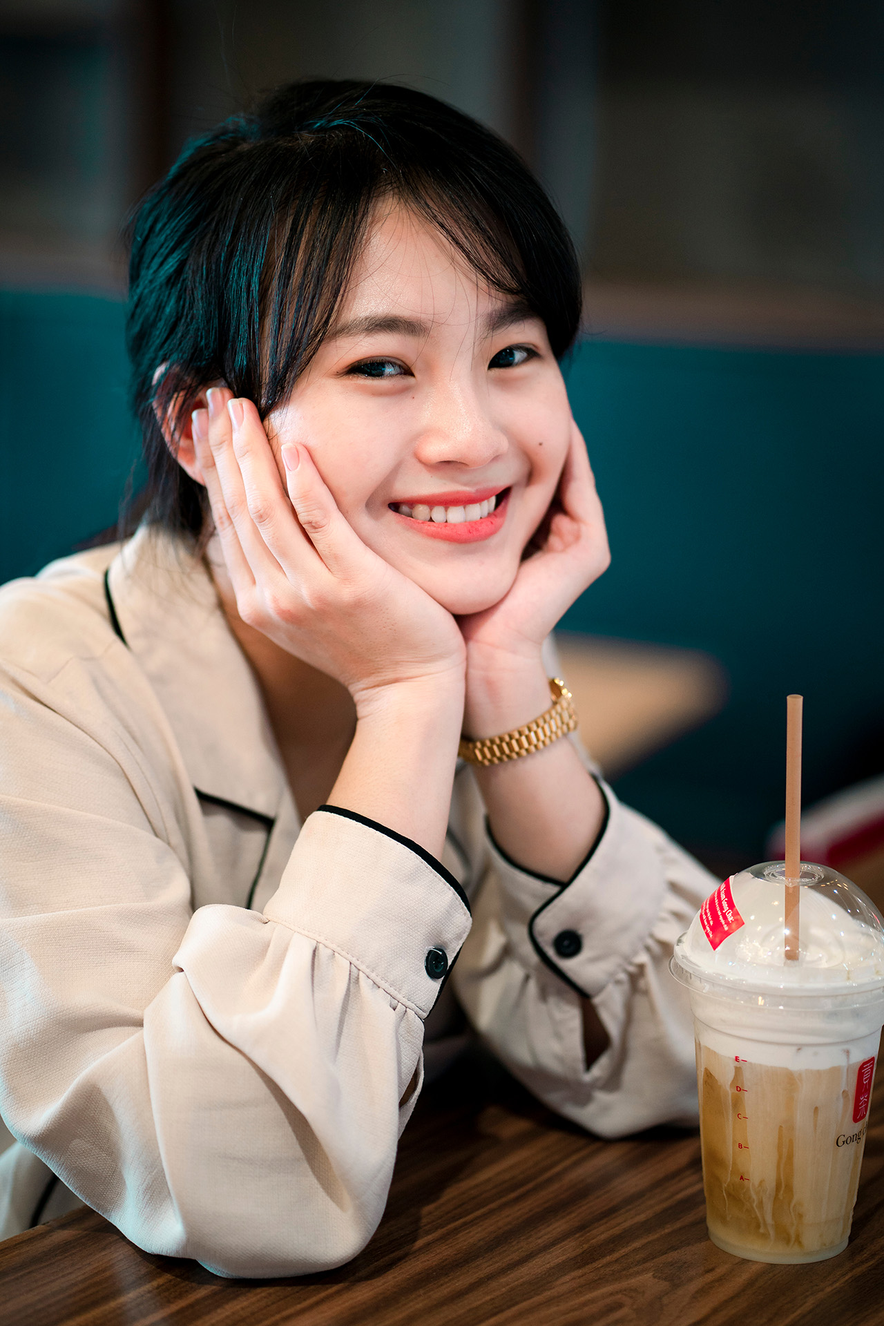 smiling girl with coffee